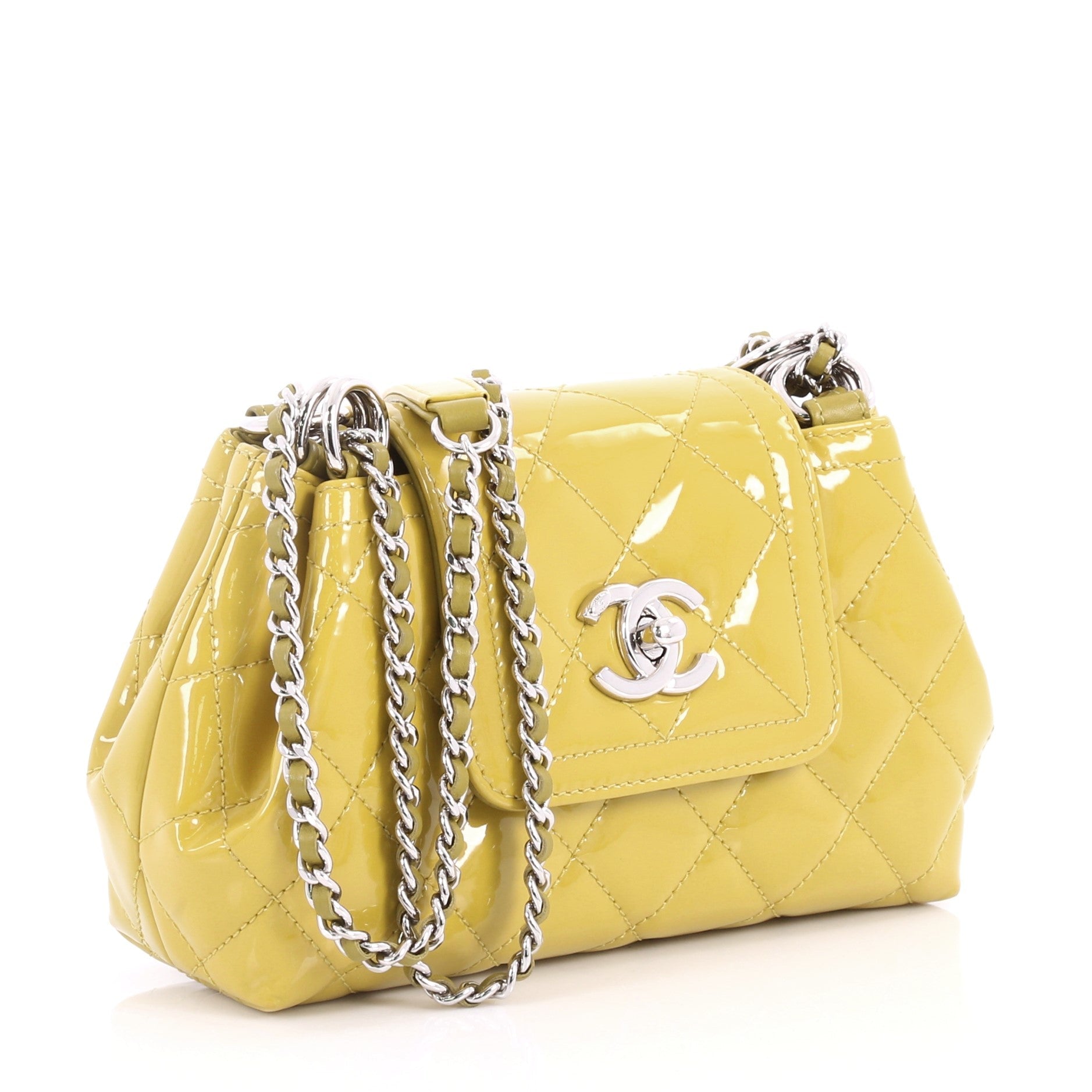 Coco Shine Accordion Flap Bag Quilted Patent Mini