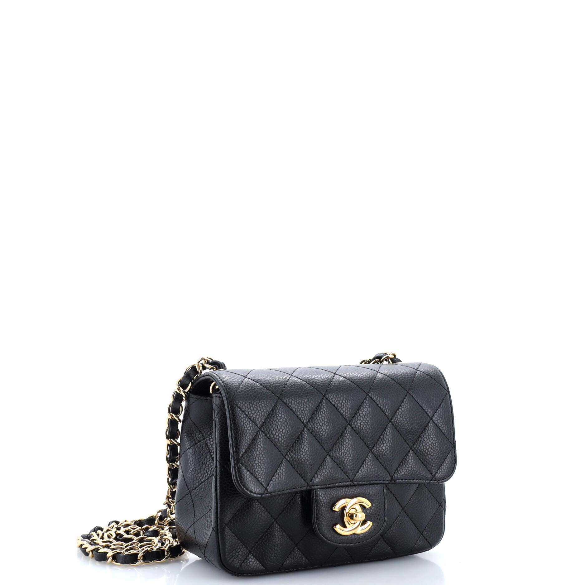 Square Classic Single Flap Bag Quilted Caviar Mini