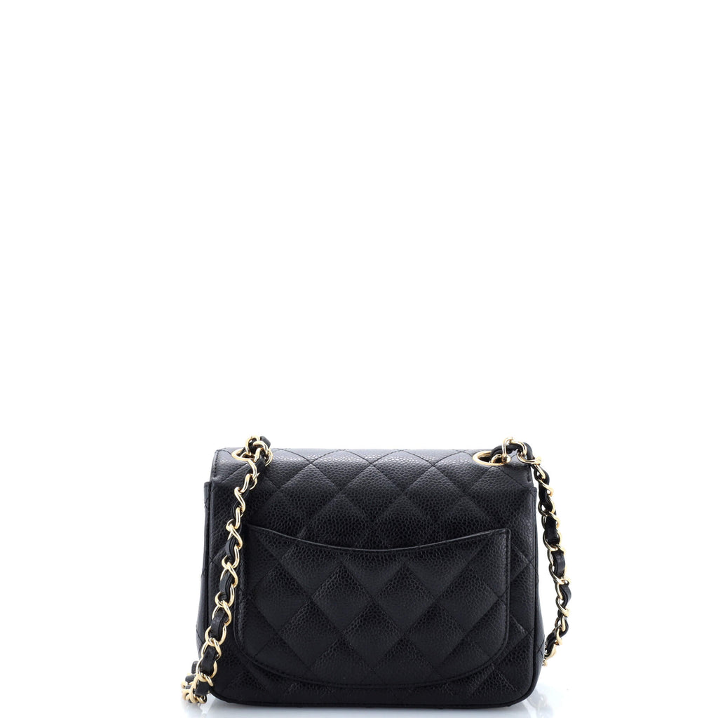 Square Classic Single Flap Bag Quilted Caviar Mini