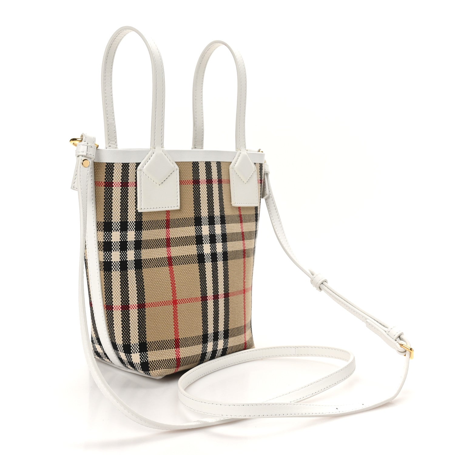 Cotton Calfskin Vintage Check Mini London Tote Bag White