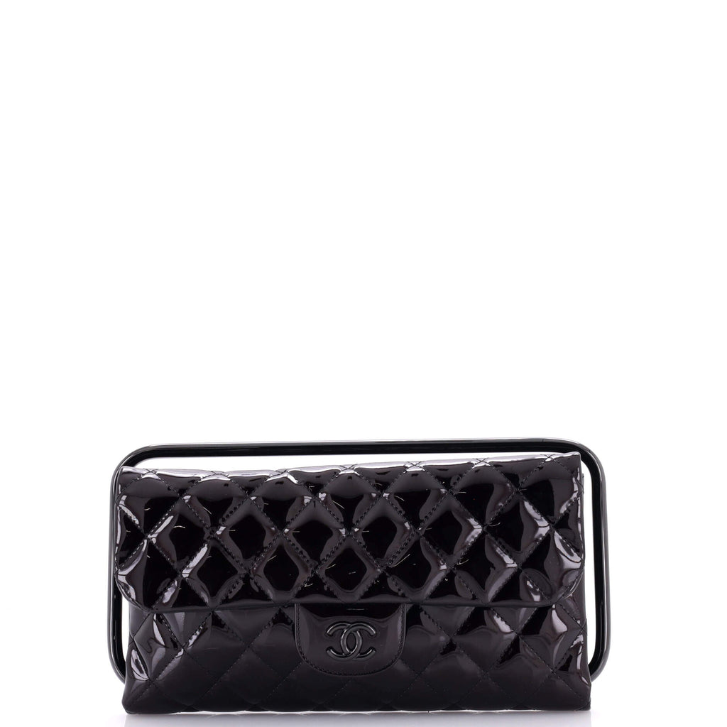 Metal Handle Clutch Quilted Metallic Patent Medium