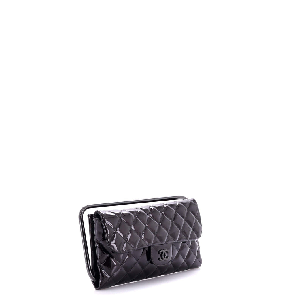 Metal Handle Clutch Quilted Metallic Patent Medium