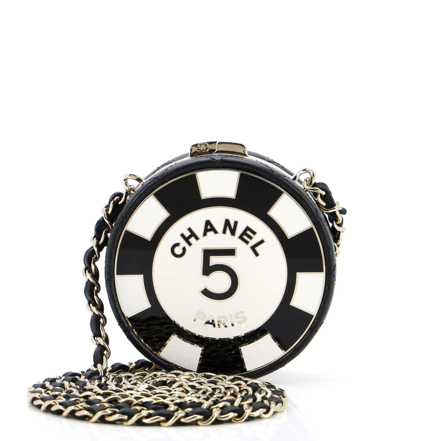 Poker Chip Clutch With Chain Quilted Lambskin with Enamel