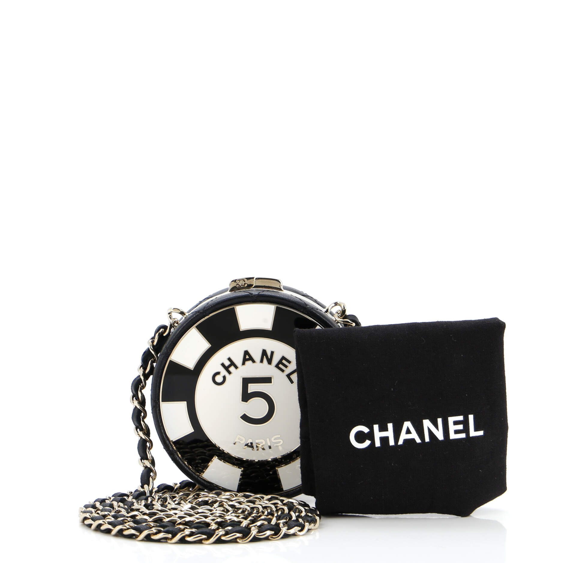 Poker Chip Clutch With Chain Quilted Lambskin with Enamel
