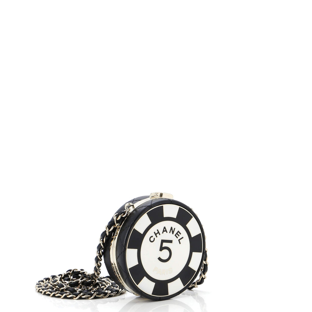 Poker Chip Clutch With Chain Quilted Lambskin with Enamel