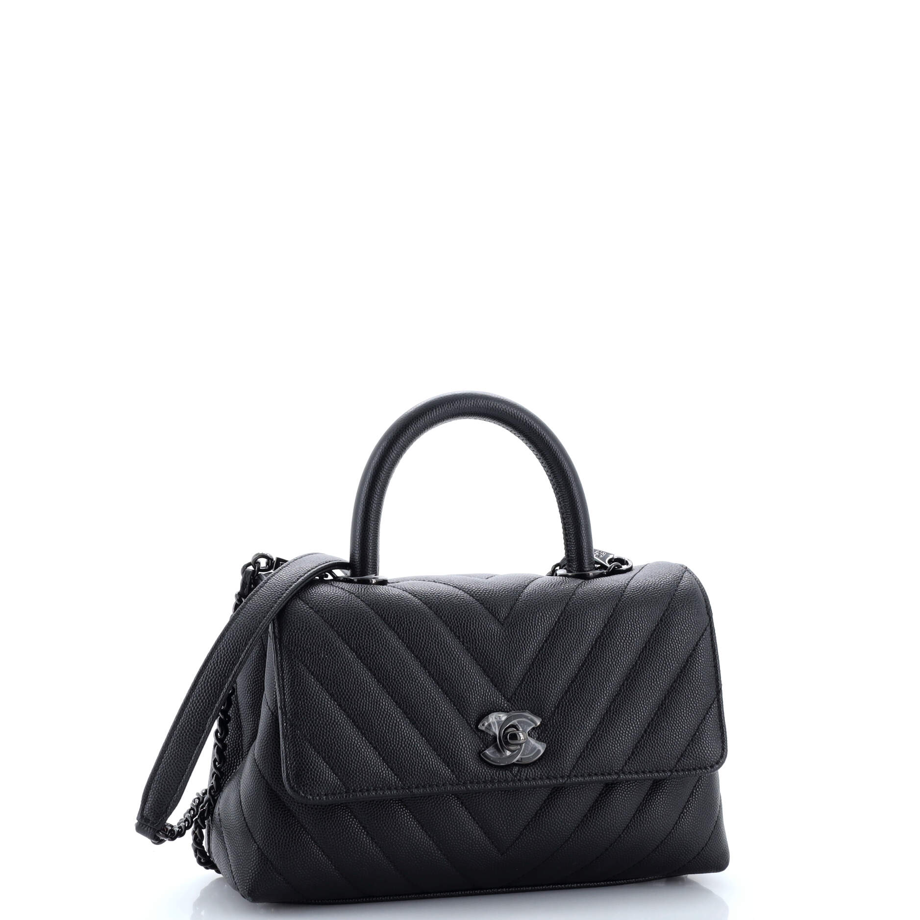 So Black Coco Top Handle Bag Chevron Caviar Mini