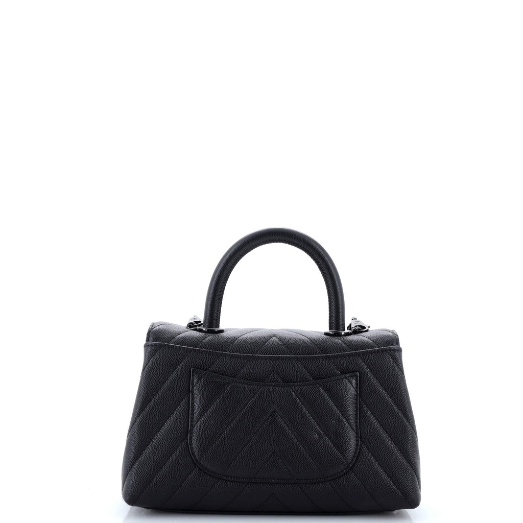 So Black Coco Top Handle Bag Chevron Caviar Mini