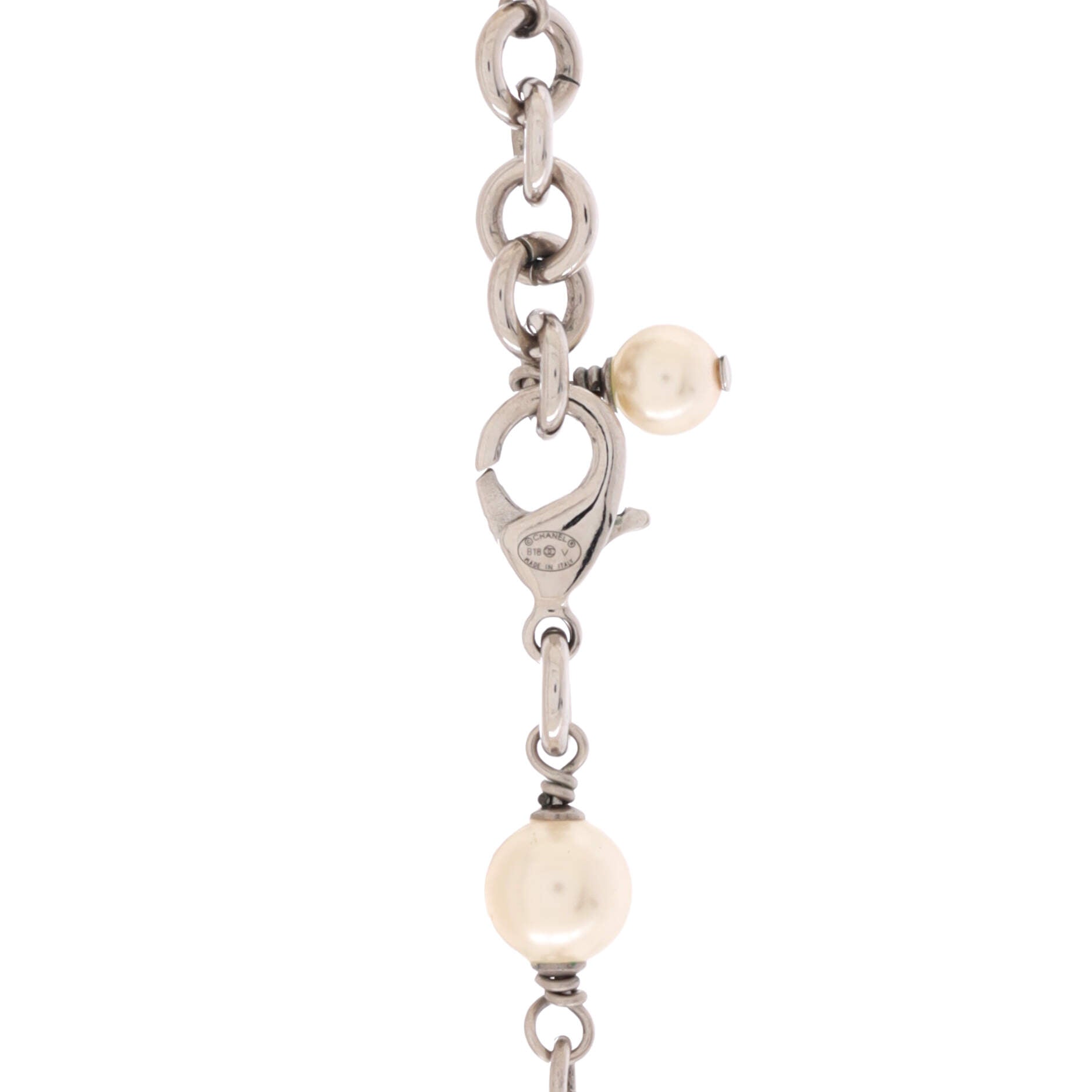 CC Long Necklace Faux Pearls and Crystal Embellished Metal