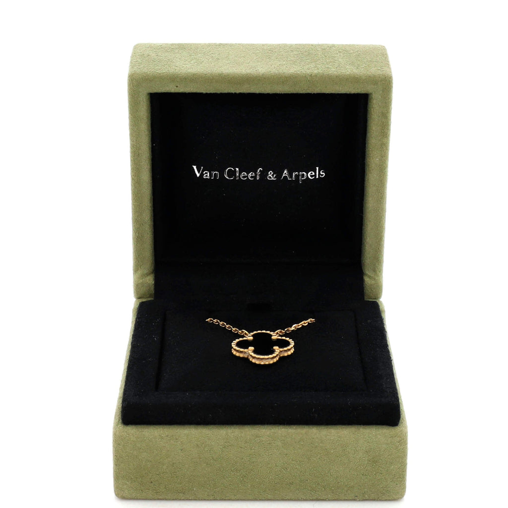 Vintage Alhambra Pendant Necklace 18K Yellow Gold and Onyx