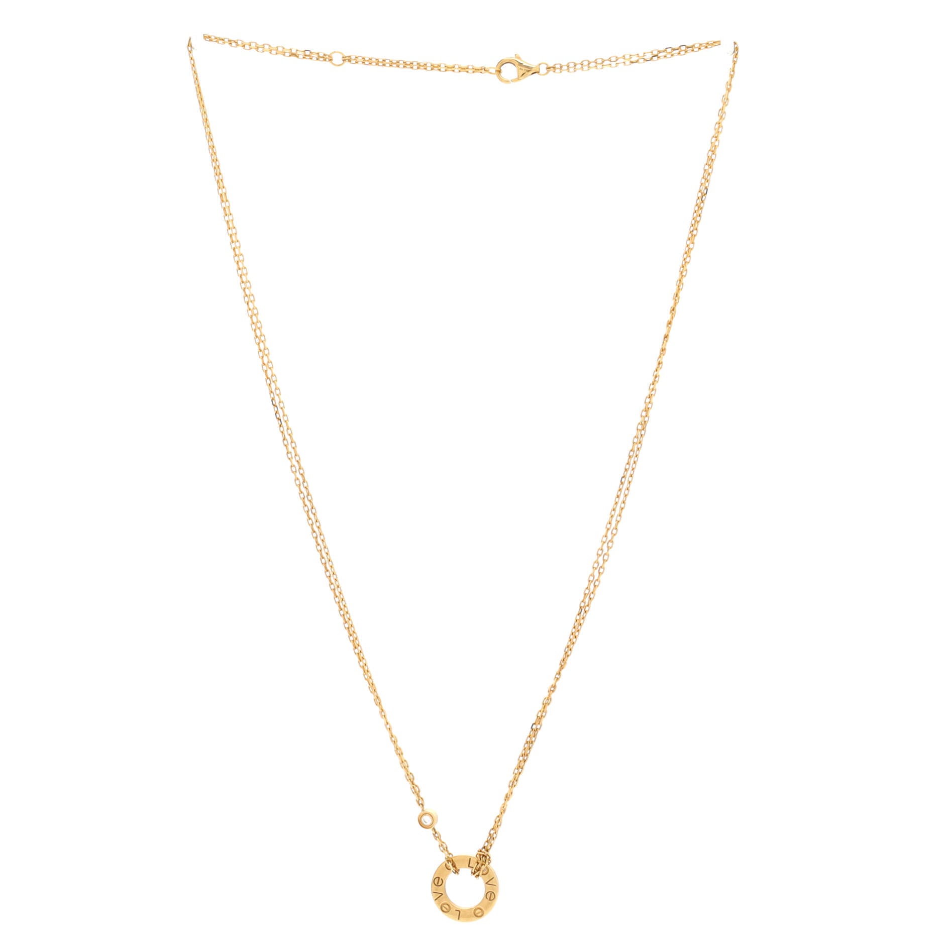 2 Diamonds Love Pendant Necklace 18K Yellow Gold and Diamonds