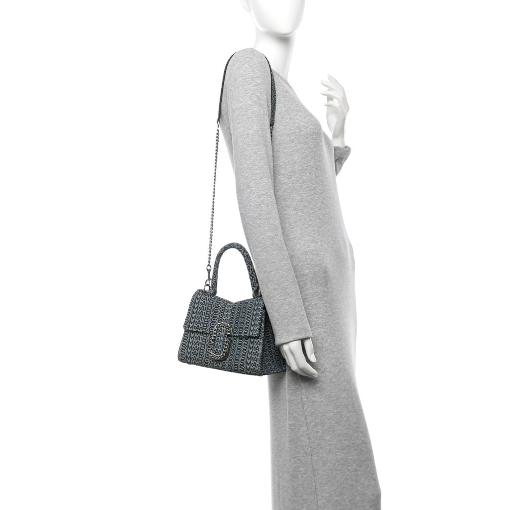 Sun Faded Denim Monogram The St Marc Mini Top Handle Bag Blue