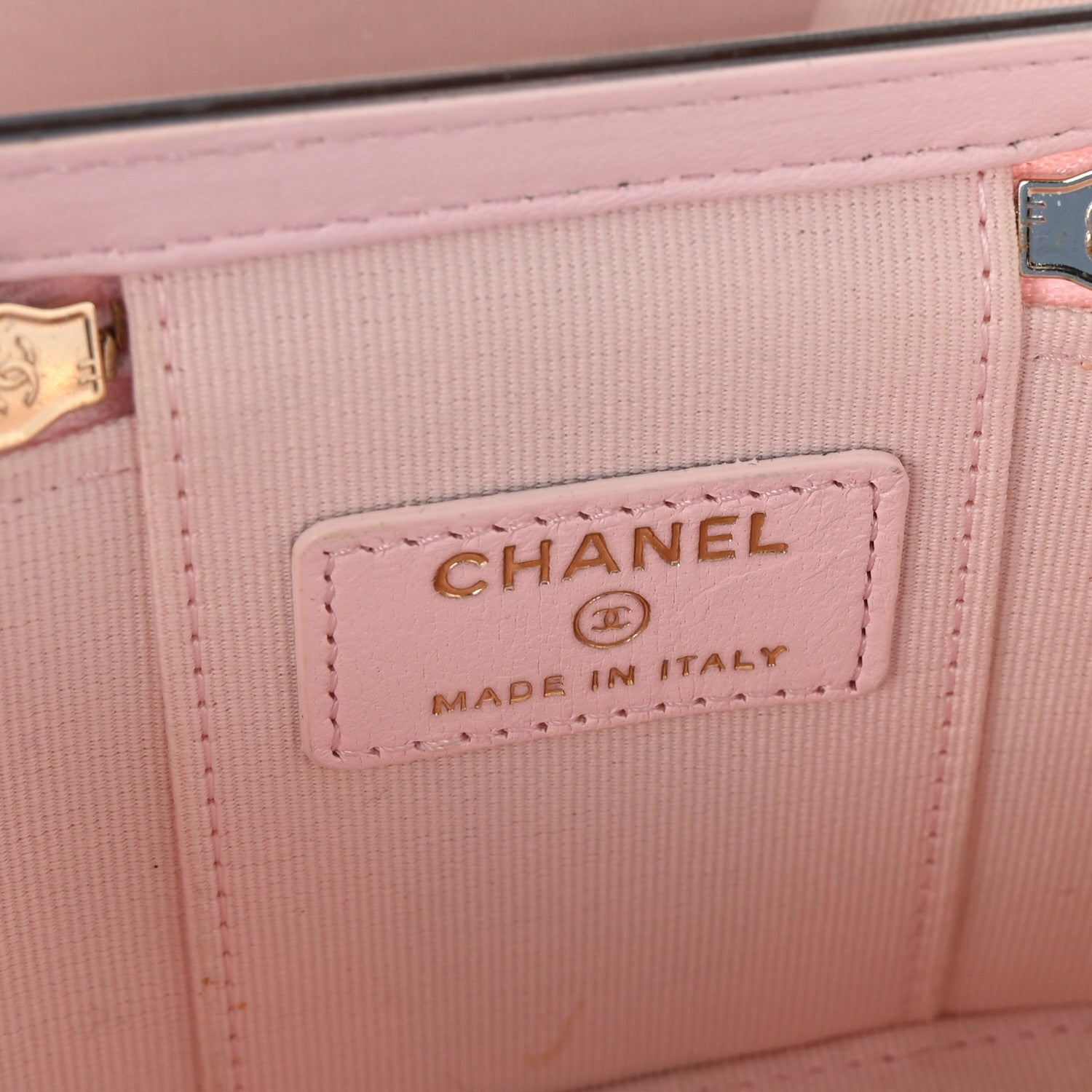 Lambskin Quilted Mini Vanity Case With Pearl Chain Light Pink