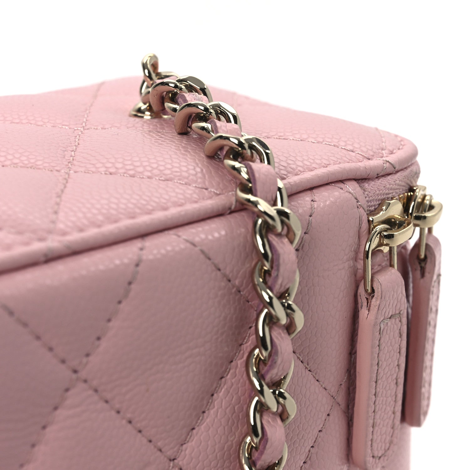 Caviar Quilted  Vanity Case With Chain Pink