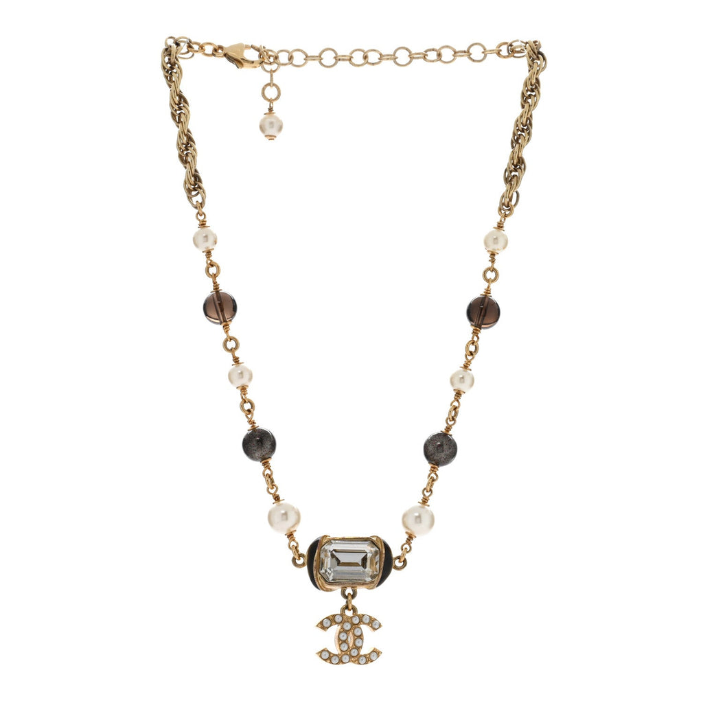 Graduated Pearl Crystal CC Short Necklace Gold Black Grey