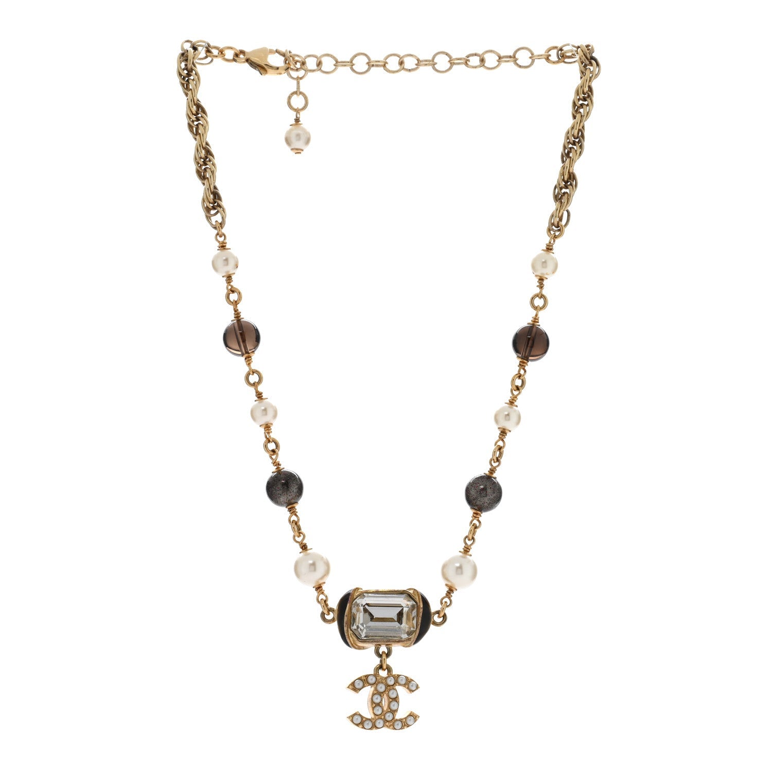 Graduated Pearl Crystal CC Short Necklace Gold Black Grey