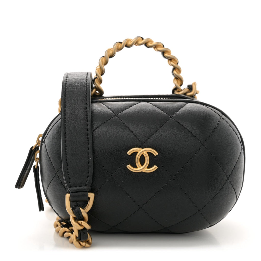 Lambskin Quilted Small CC Bubble Vanity Case With Chain Black