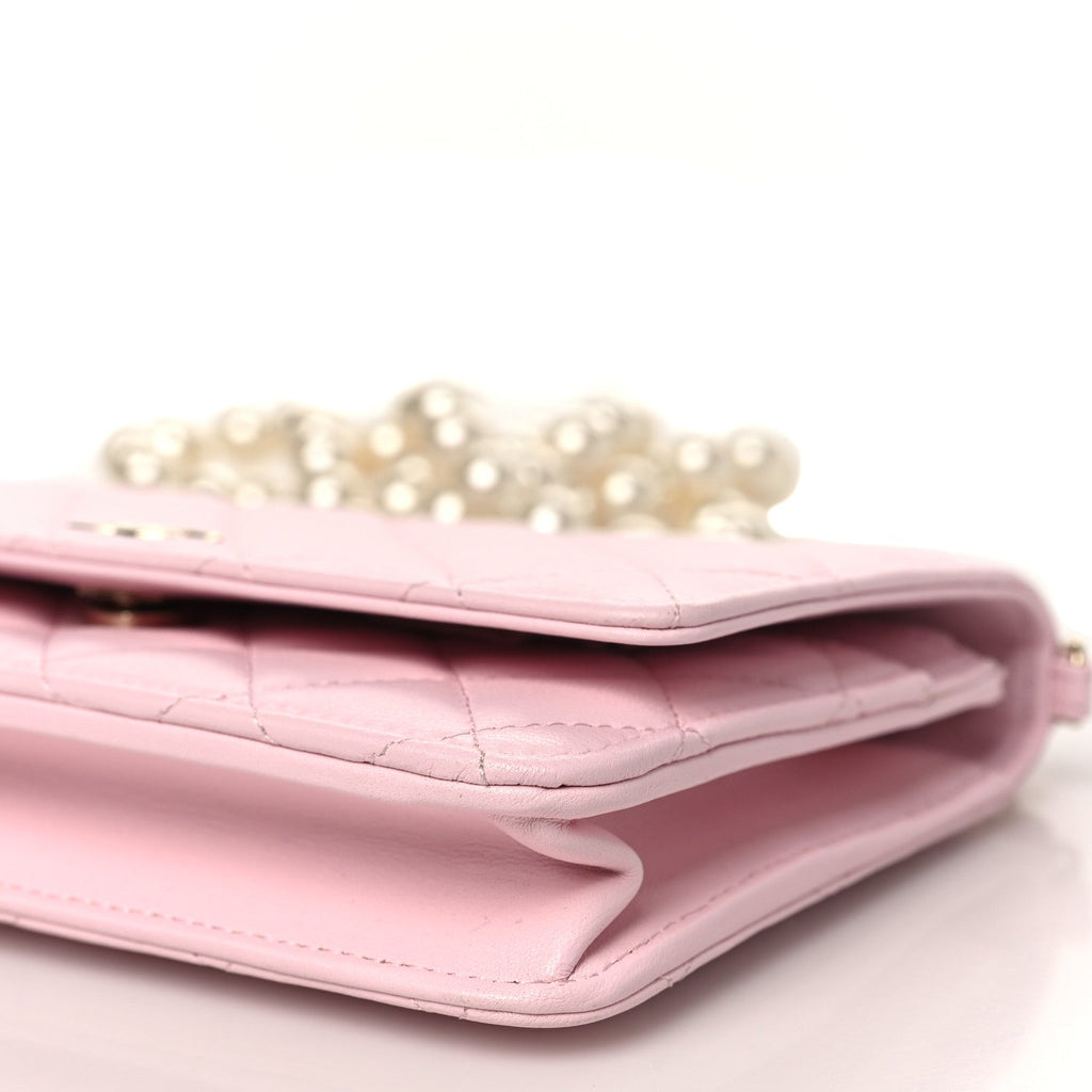Lambskin Quilted Pearl Wallet On Chain WOC Pink