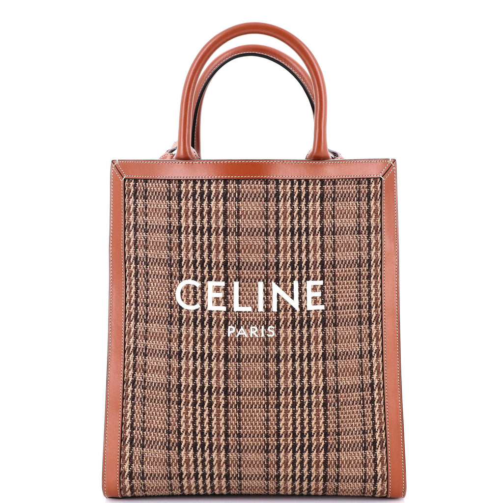Vertical Cabas Tote Check Canvas and Leather Small