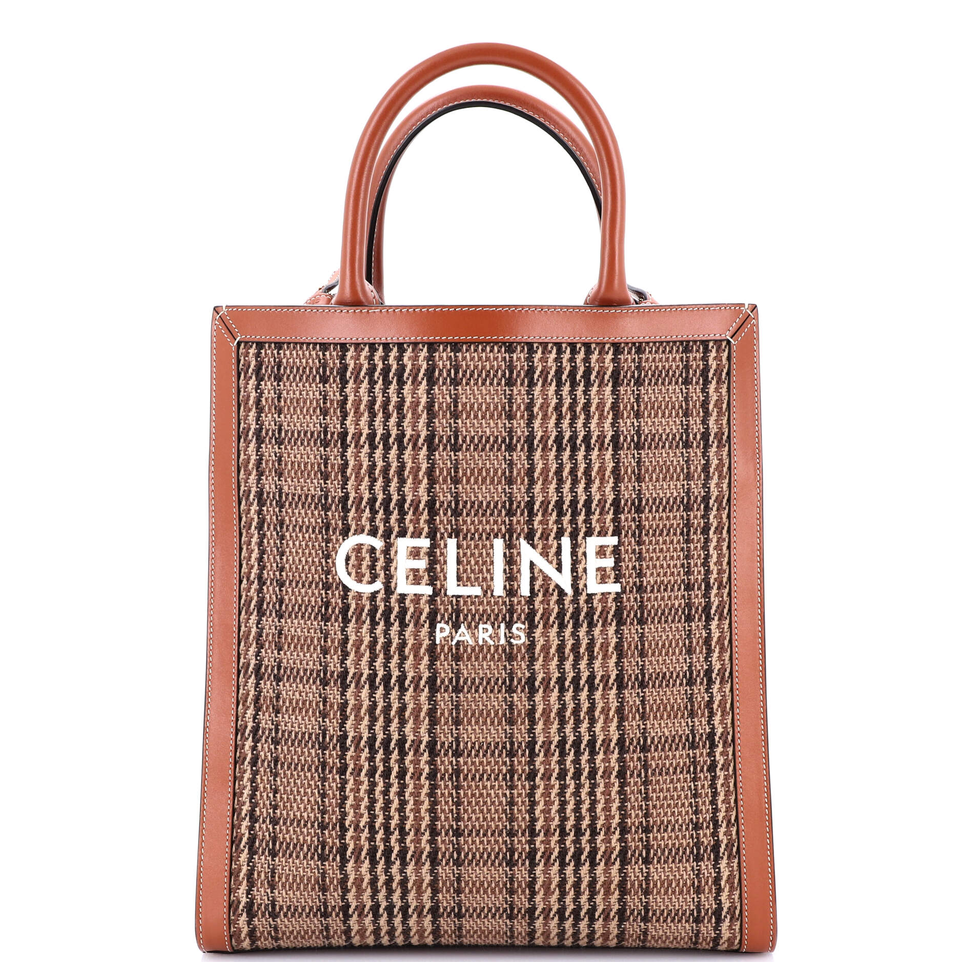 Vertical Cabas Tote Check Canvas and Leather Small