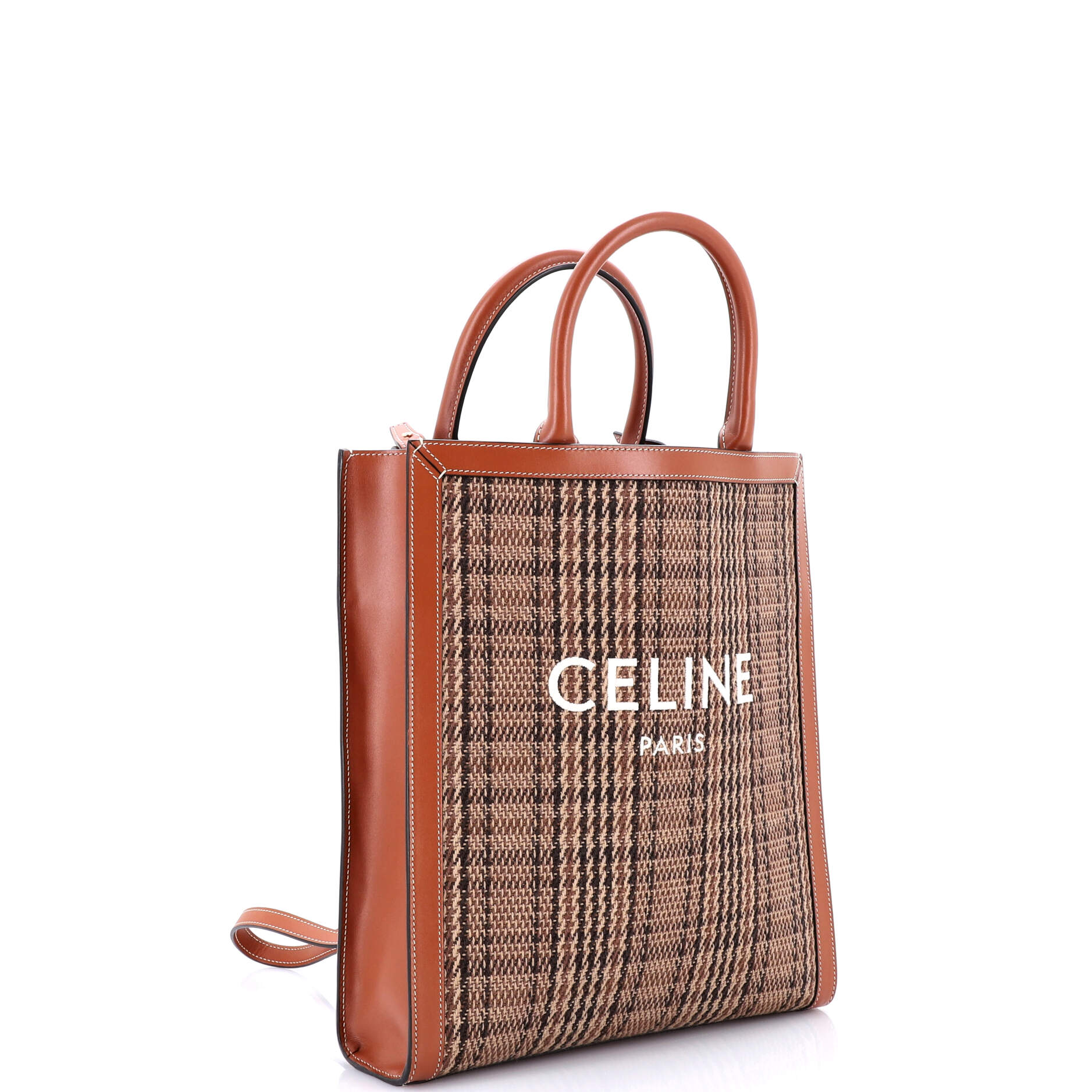 Vertical Cabas Tote Check Canvas and Leather Small