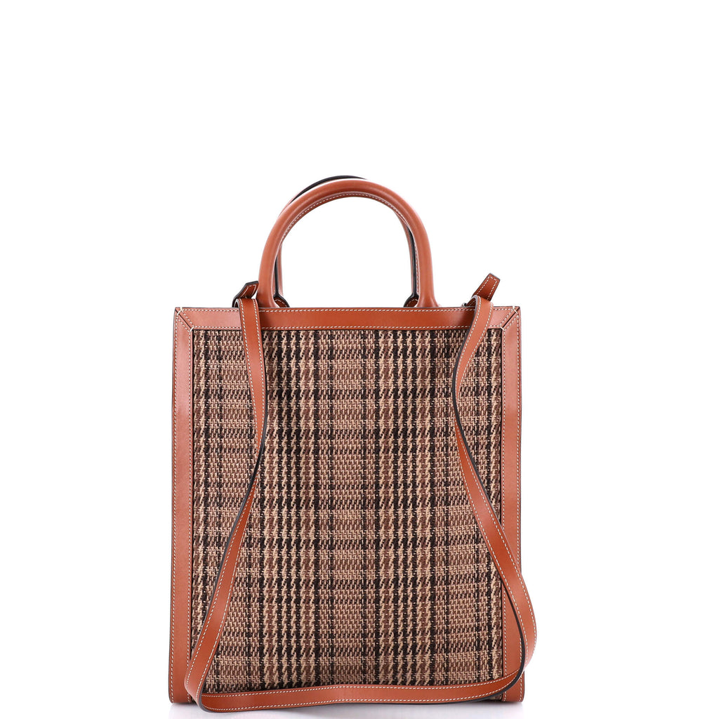 Vertical Cabas Tote Check Canvas and Leather Small