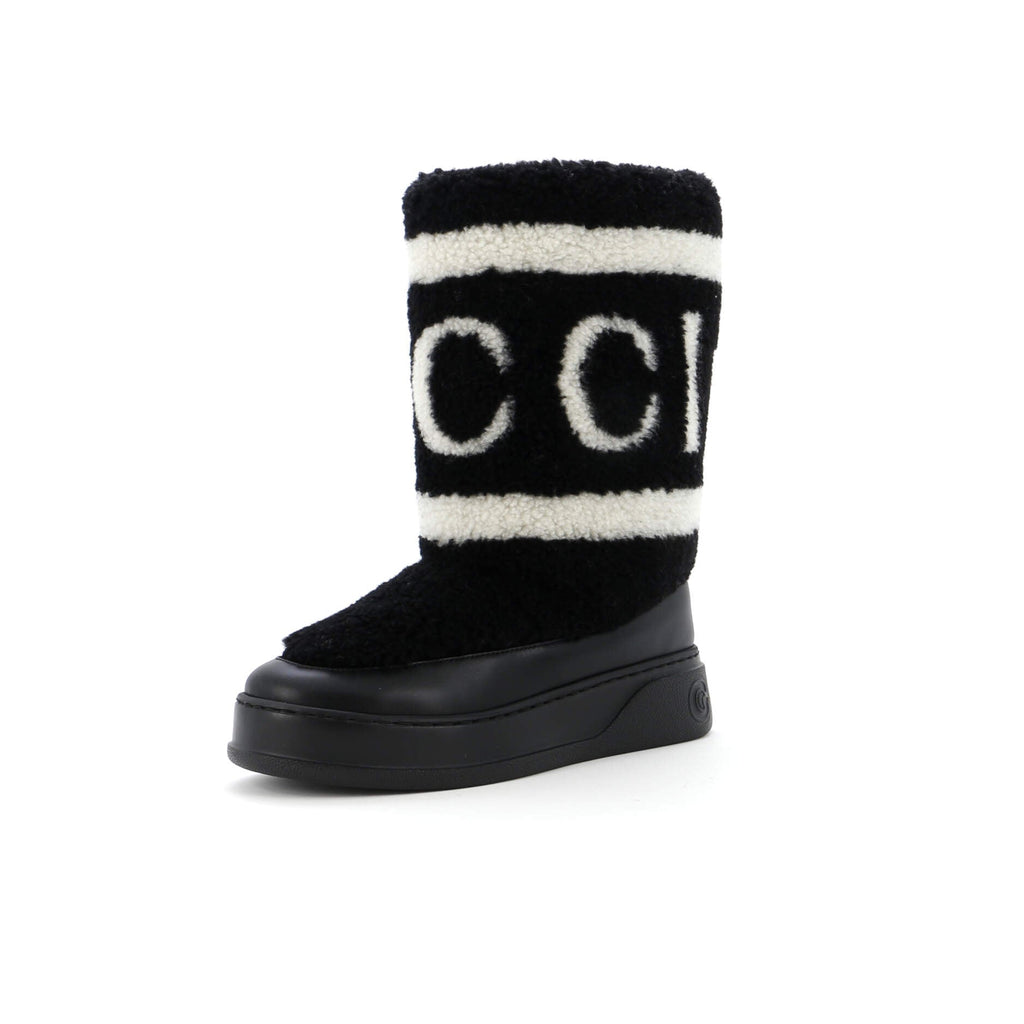 Women's Zueus Logo Cold Weather Flat Boots Leather and Shearling