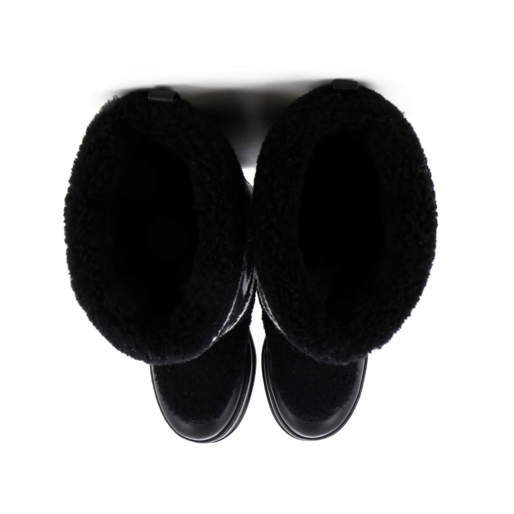 Women's Zueus Logo Cold Weather Flat Boots Leather and Shearling