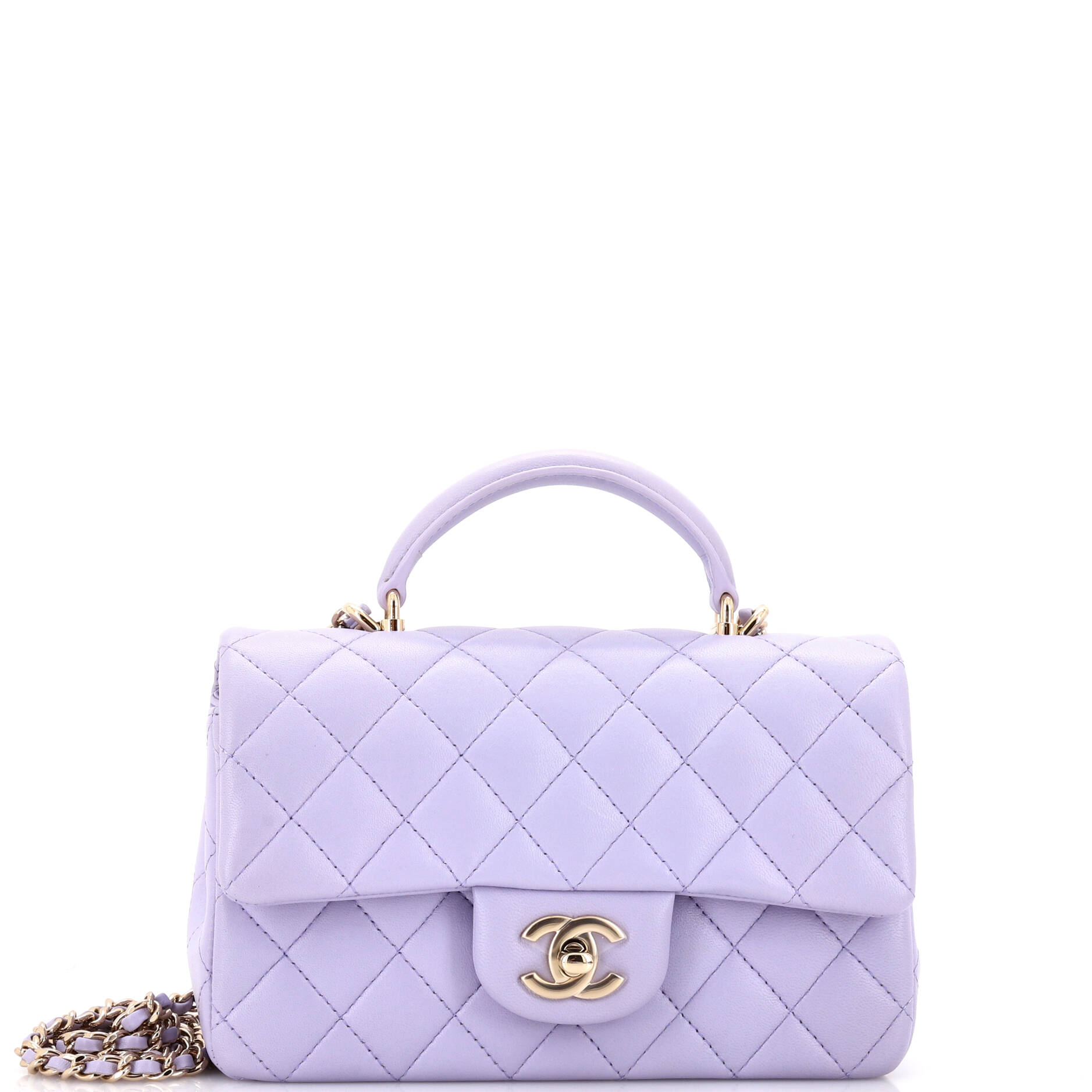 Classic Single Flap Top Handle Bag Quilted Lambskin Mini