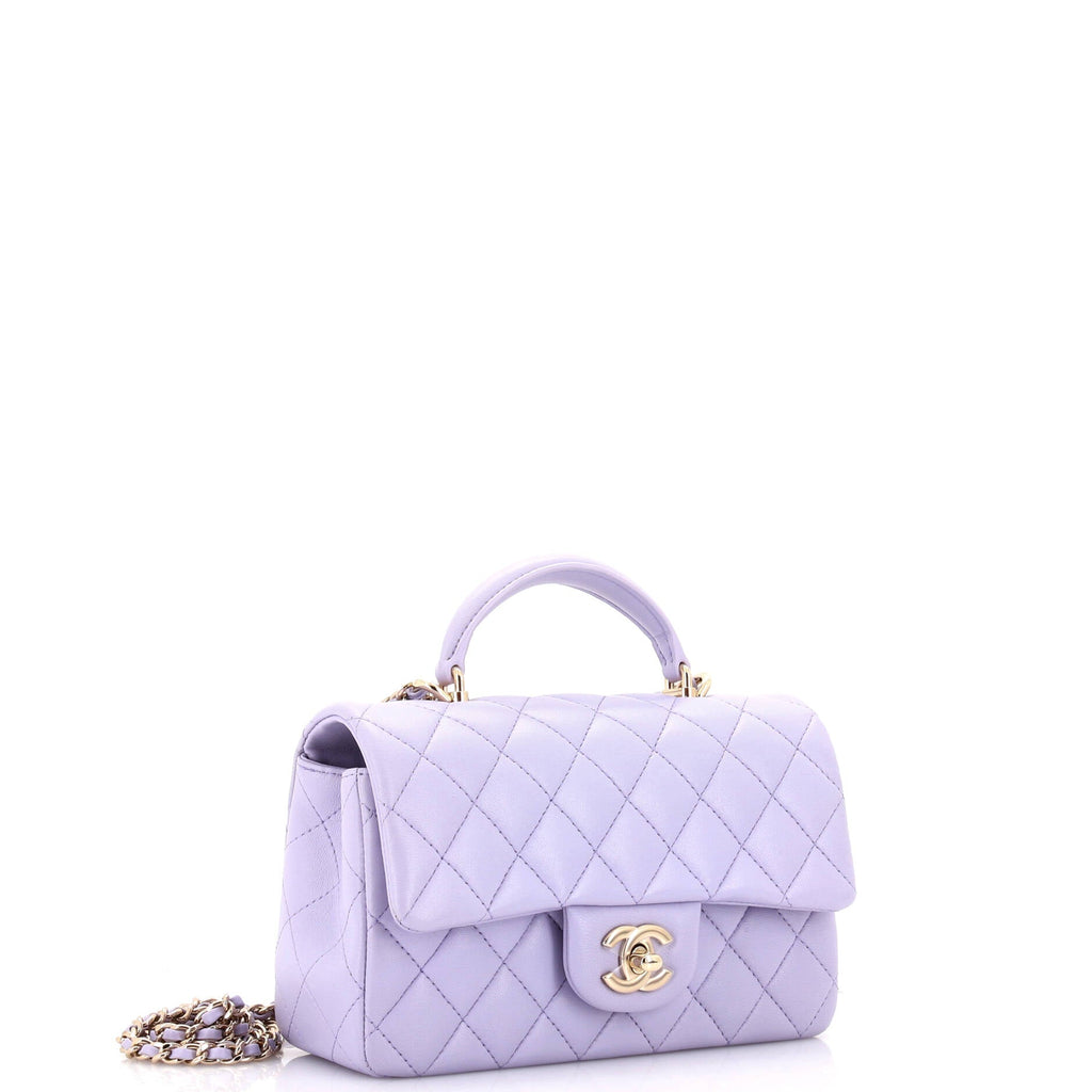 Classic Single Flap Top Handle Bag Quilted Lambskin Mini