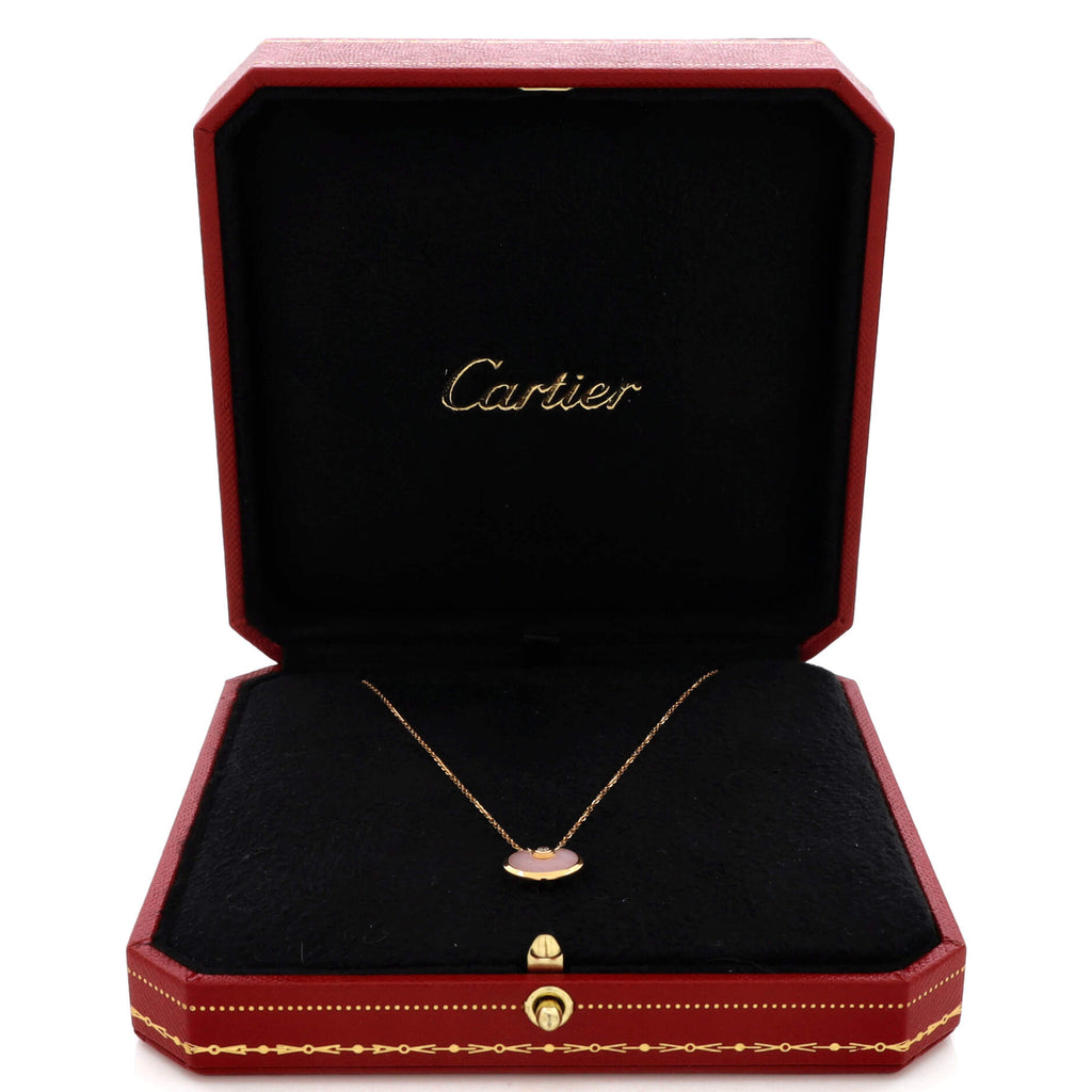 Amulette de Cartier Pendant Necklace 18K Rose Gold with Pink Opal and Diamond XS