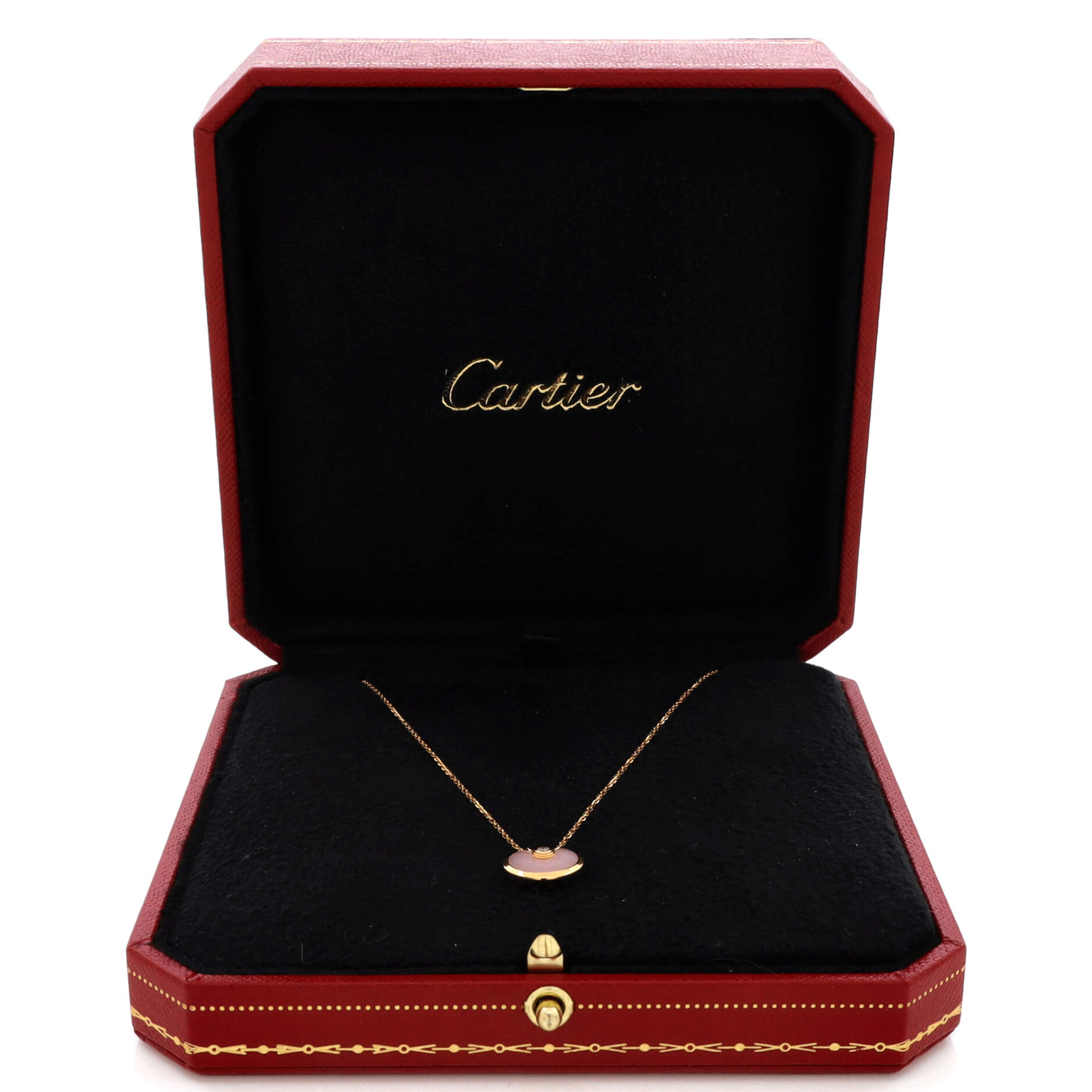Amulette de Cartier Pendant Necklace 18K Rose Gold with Pink Opal and Diamond XS