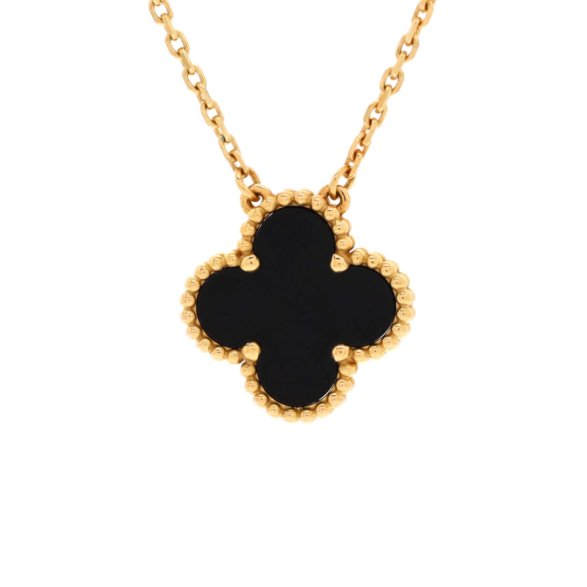 Vintage Alhambra Pendant Necklace 18K Yellow Gold and Onyx