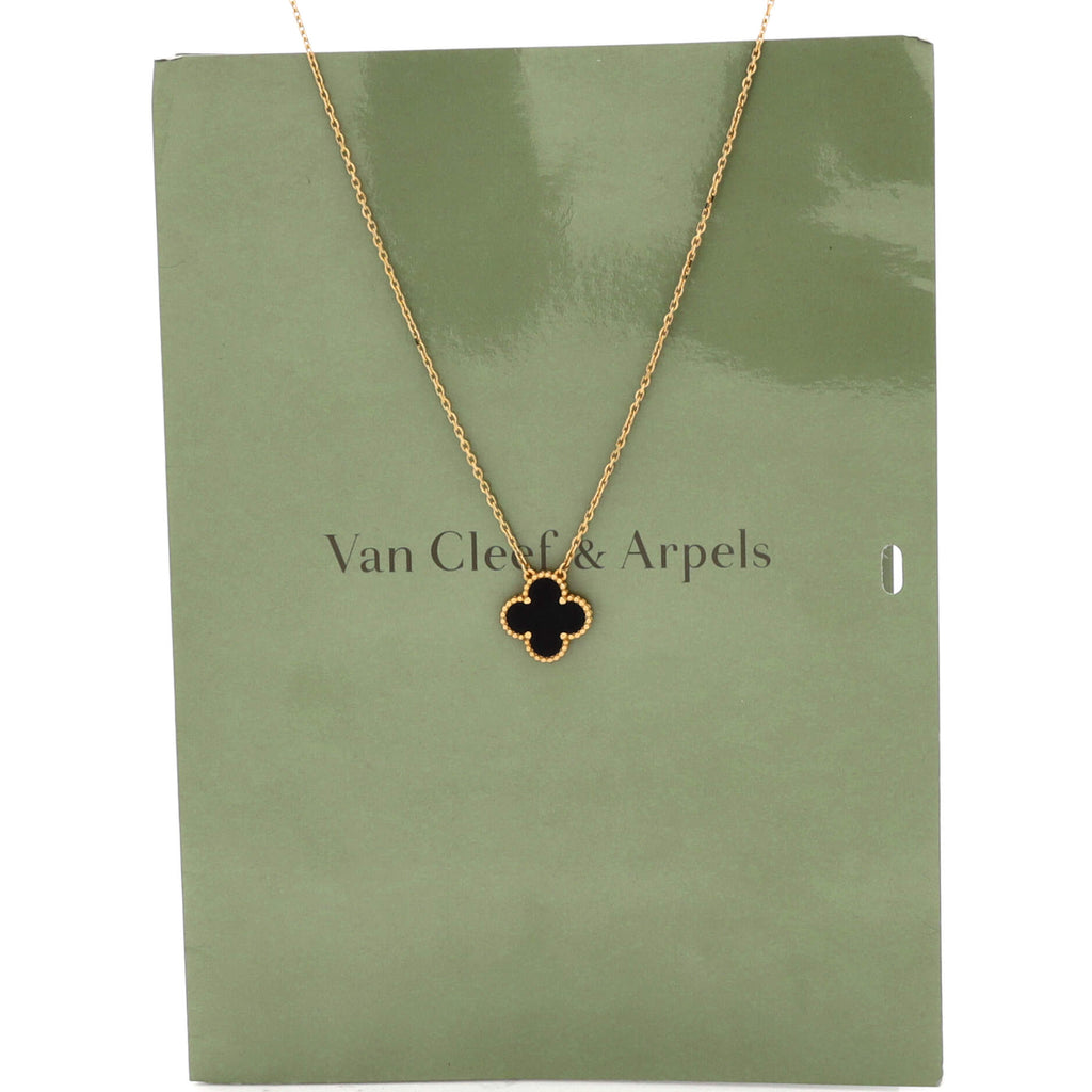 Vintage Alhambra Pendant Necklace 18K Yellow Gold and Onyx