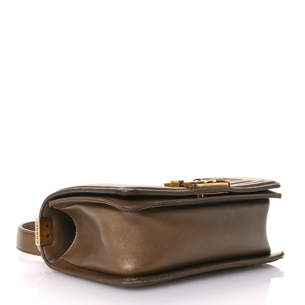 Metallic Calfskin Quilted Small Boy Flap Gold