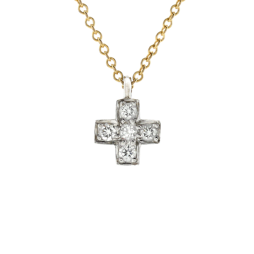 Cruciform Cross Pendant Necklace 18K Yellow Gold and Platinum with Diamonds