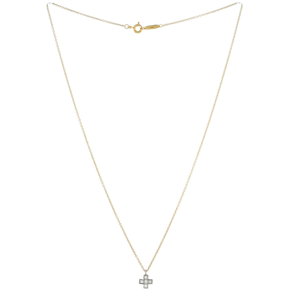 Cruciform Cross Pendant Necklace 18K Yellow Gold and Platinum with Diamonds
