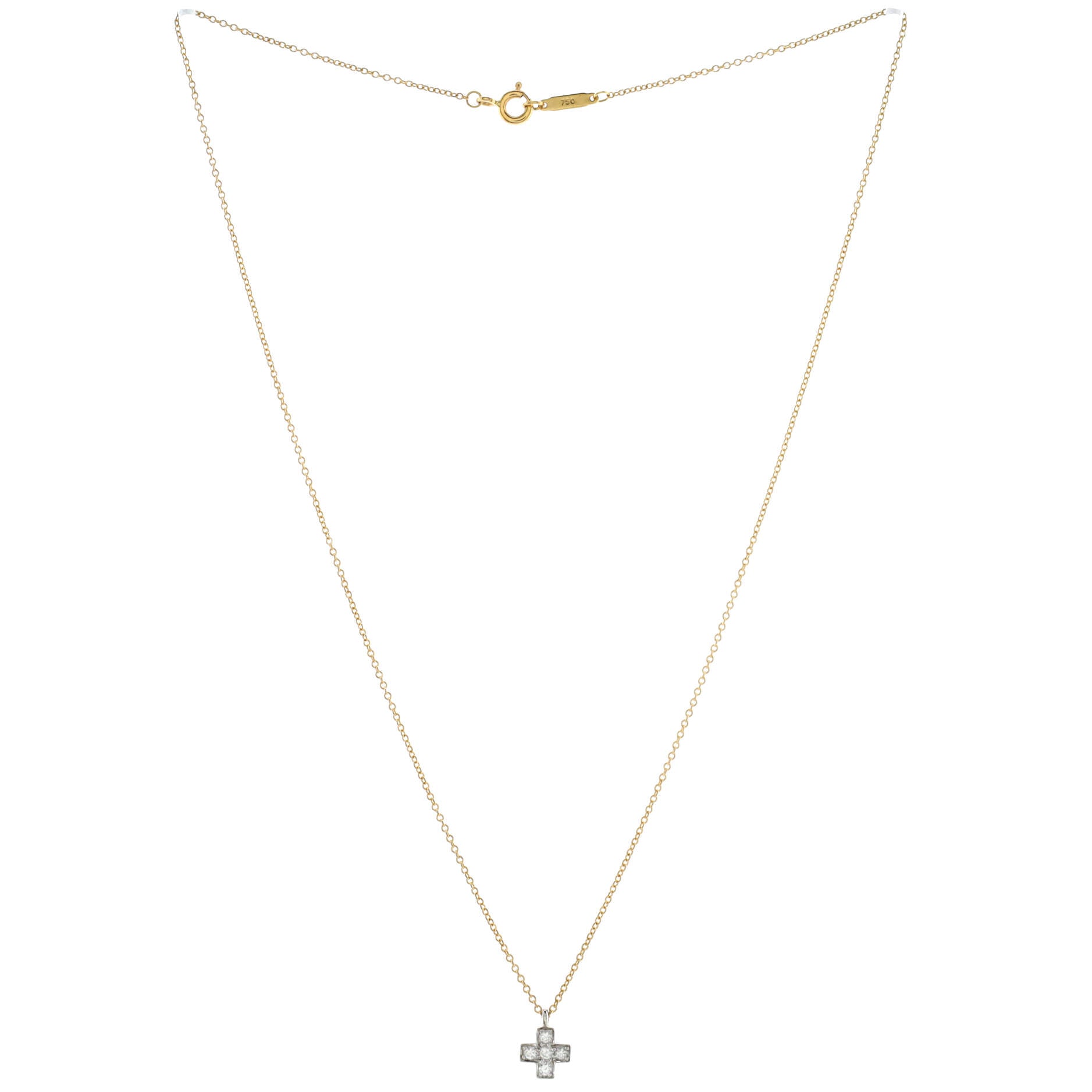 Cruciform Cross Pendant Necklace 18K Yellow Gold and Platinum with Diamonds