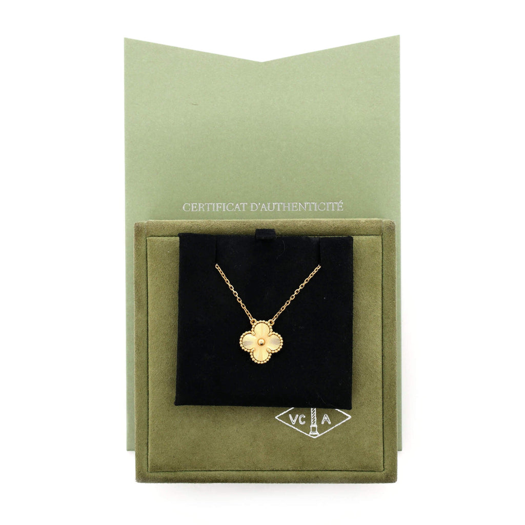 Vintage Alhambra Pendant Necklace Guilloche 18K Yellow Gold
