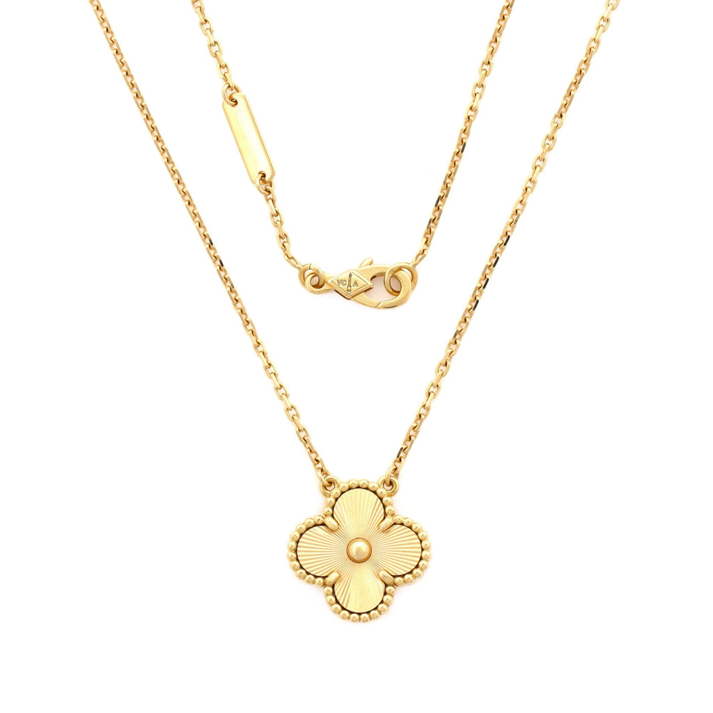 Vintage Alhambra Pendant Necklace Guilloche 18K Yellow Gold