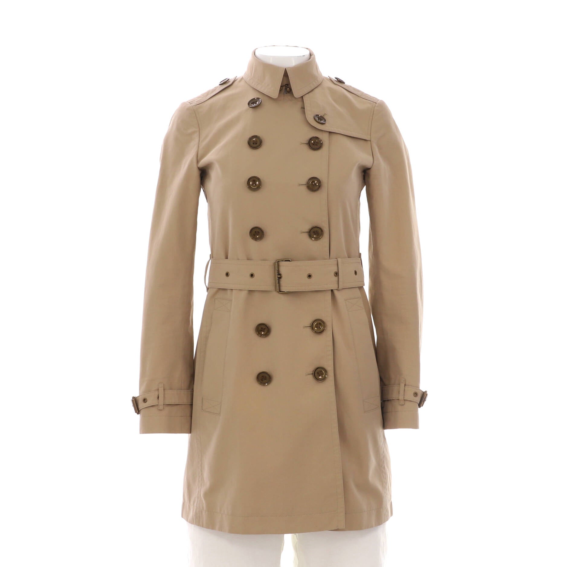 Women's Double Breasted Belted Mid-Length Trench Coat Cotton