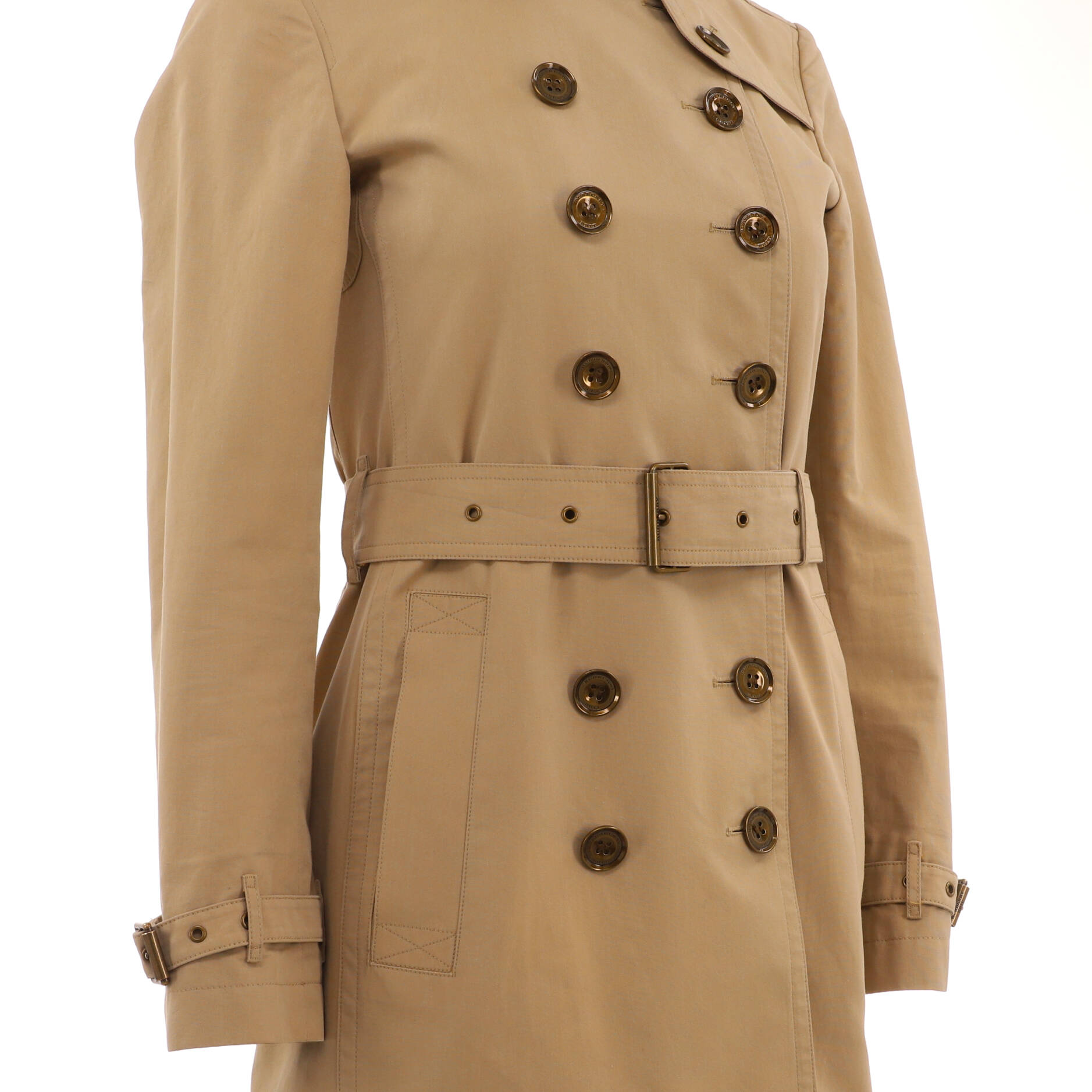 Women's Double Breasted Belted Mid-Length Trench Coat Cotton