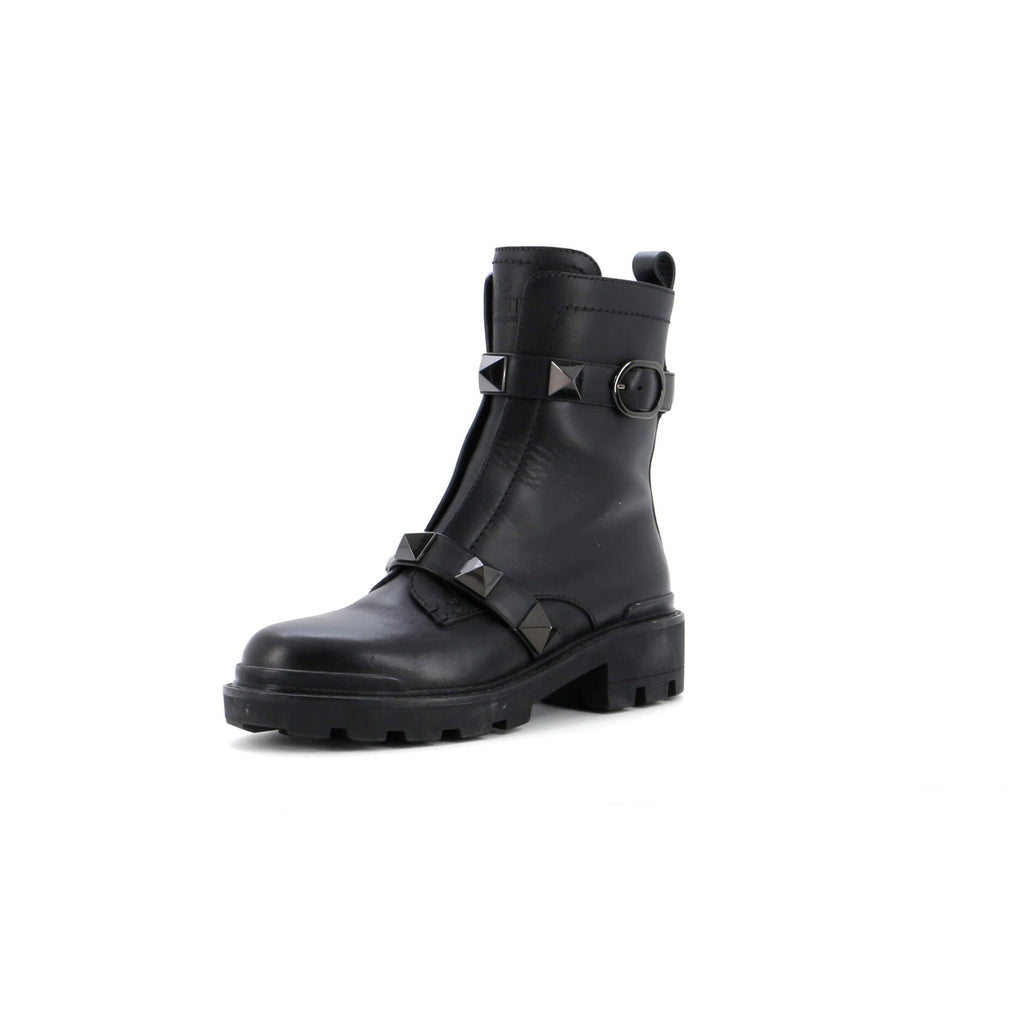 Women's Roman Stud Combat Ankle Boots Leather
