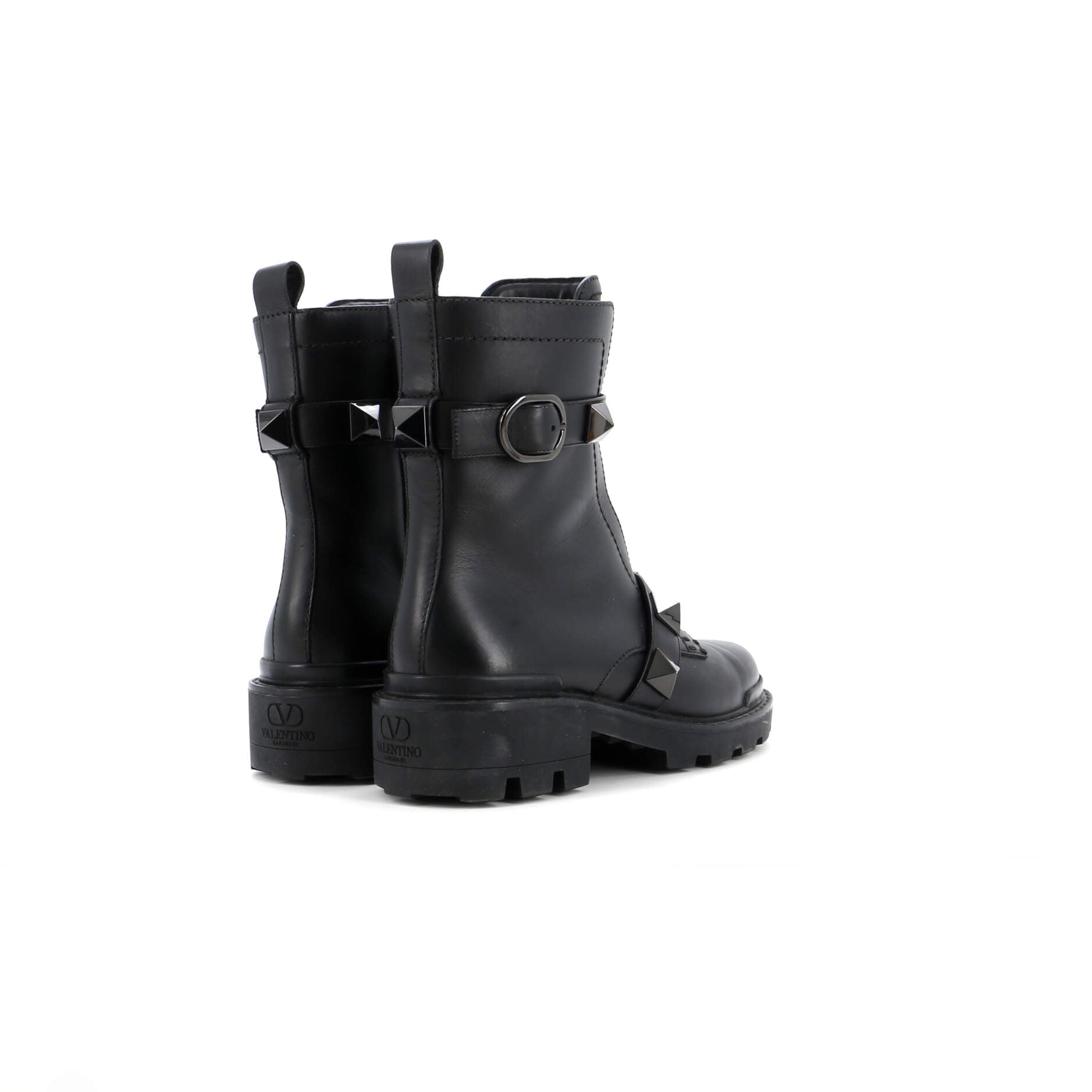 Women's Roman Stud Combat Ankle Boots Leather