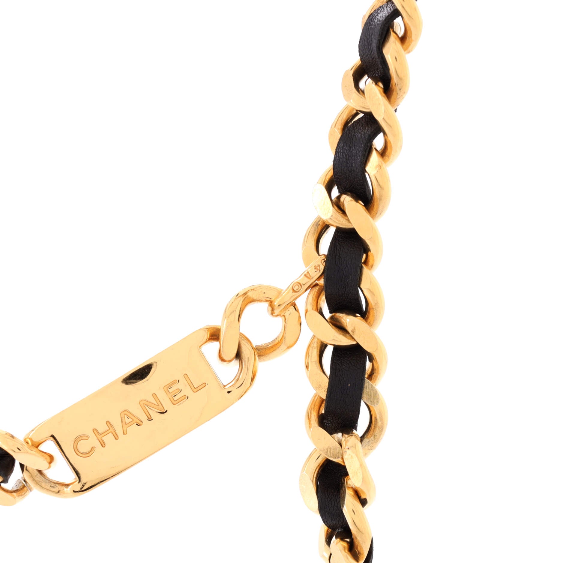 Vintage Logo Chain Belt Metal and Leather 80