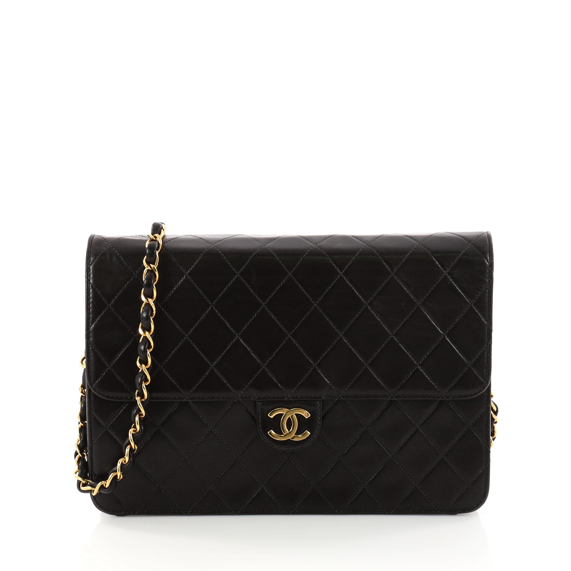 Vintage Clutch with Chain Quilted Leather Medium