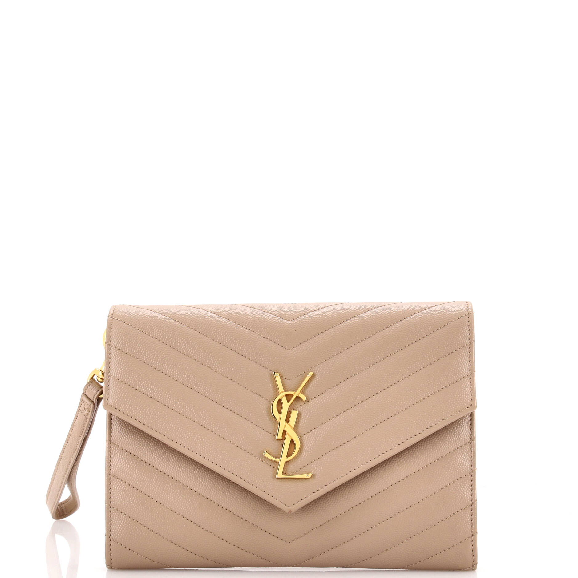 Classic Monogram Envelope Wristlet Clutch Matelasse Chevron Leather