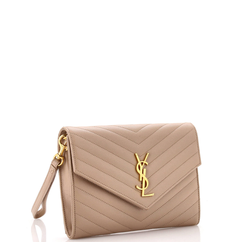 Classic Monogram Envelope Wristlet Clutch Matelasse Chevron Leather