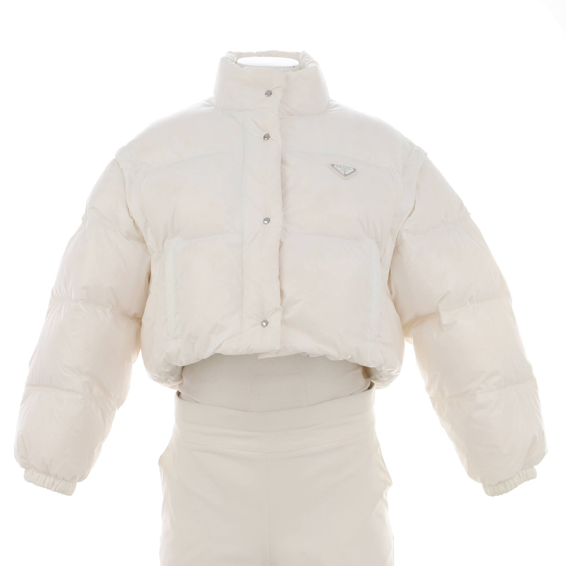 Women's Convertible Cropped Puffer Jacket Quilted Nylon with Down