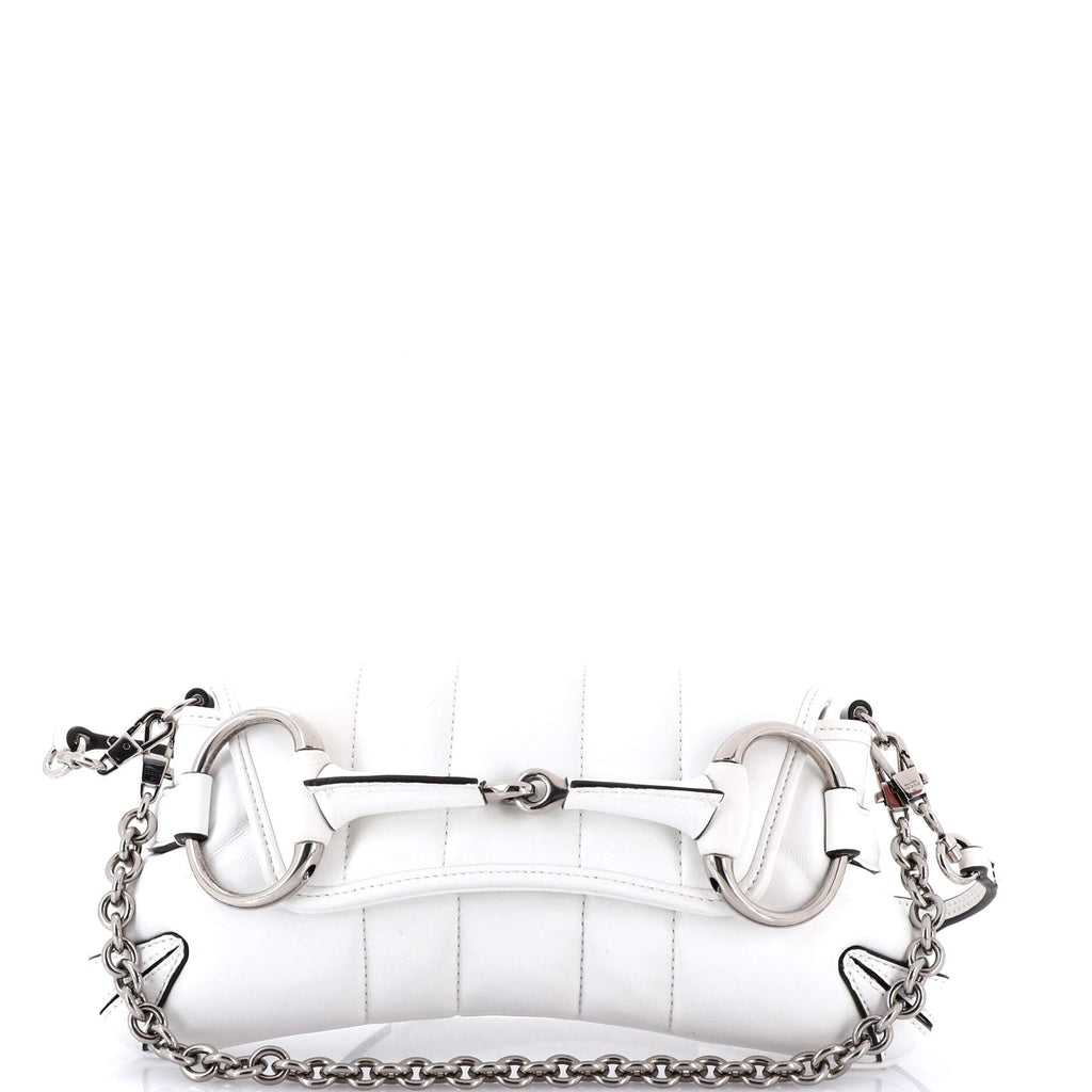 Horsebit Chain Shoulder Bag Vertical Quilted Leather Small