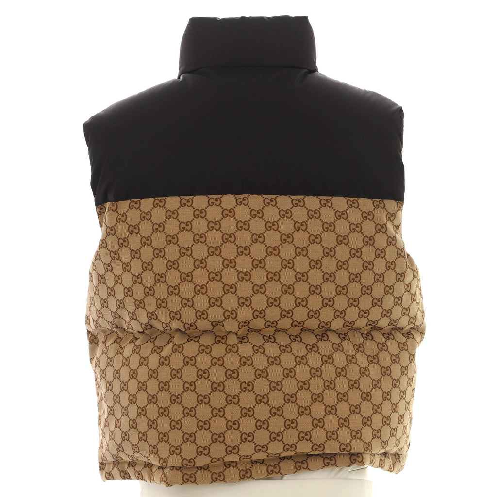 Women's Interlocking G Patch Button Up Puffer Vest Quilted GG Cotton Canvas and Polyester